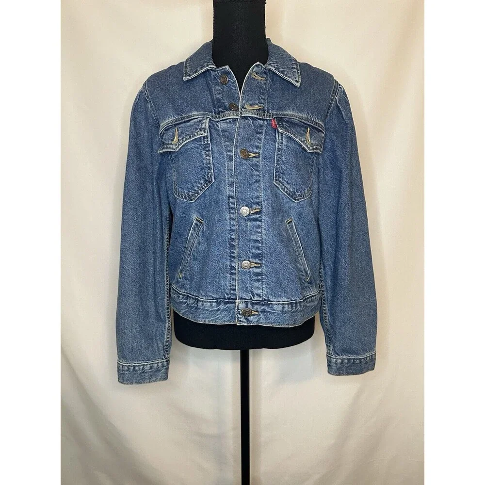 Levi's Original Puff Sleeve Jean Denim‎ Jacket Pockets Women's SMALL